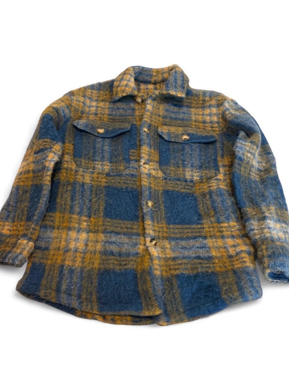 Zara Plaid 💯 Wool Shacket in Blue & Mustard size M women’s